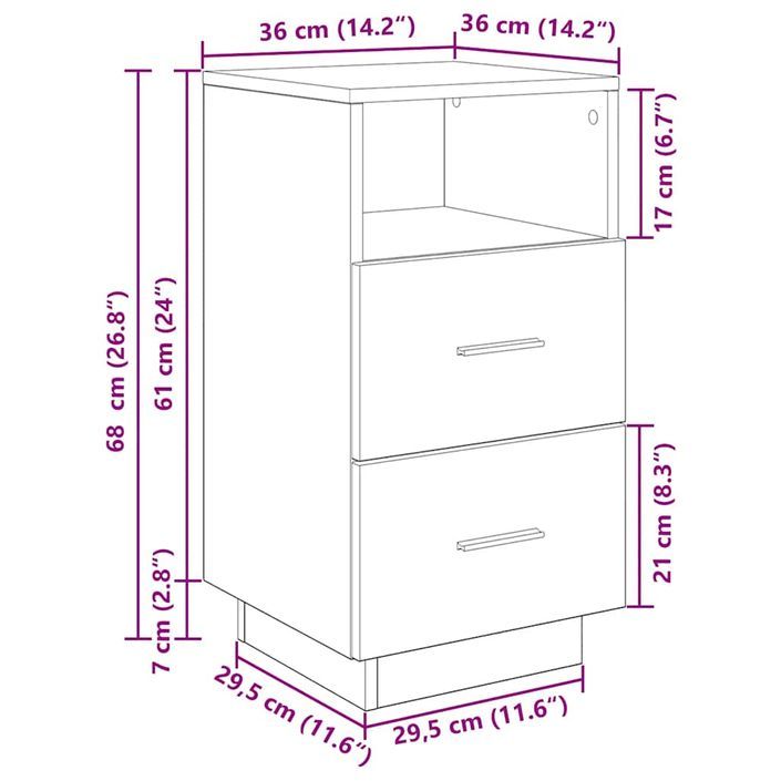 Table de chevet avec 2 tiroirs vieux bois 36x36x68 cm - Photo n°11