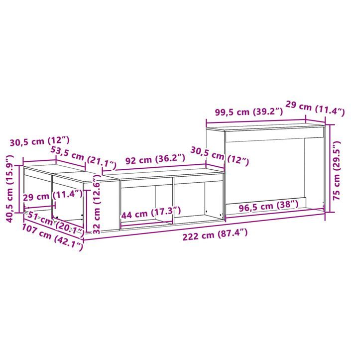 Table de chevet avec bureau 222x107x75 cm bois de pin massif - Photo n°9