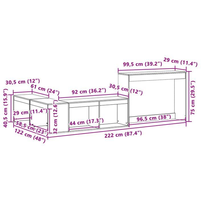 Table de chevet avec bureau 222x122x75 cm bois de pin massif - Photo n°9