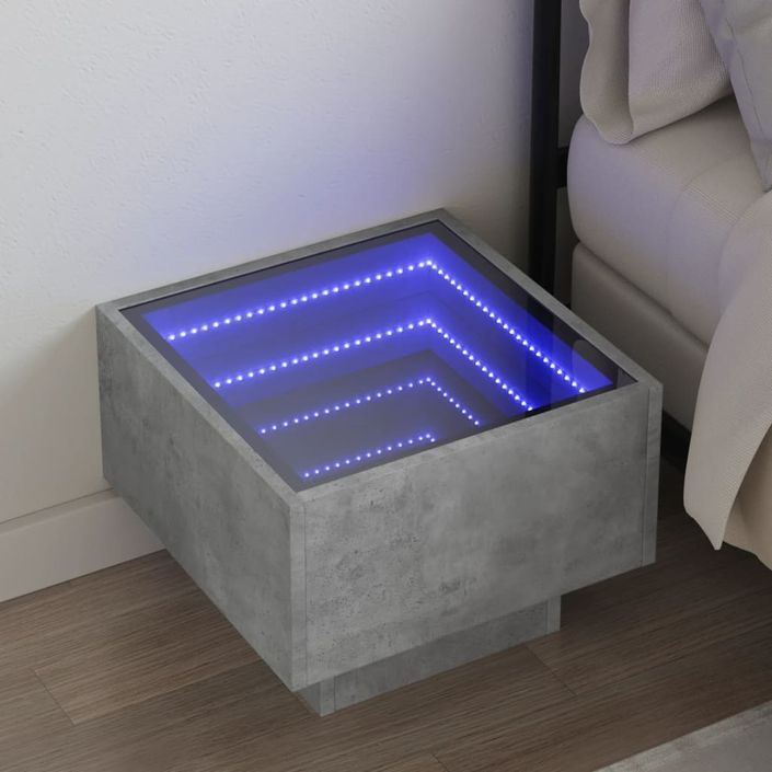 Table de chevet avec LED infini gris béton 40x40x30 cm - Photo n°1