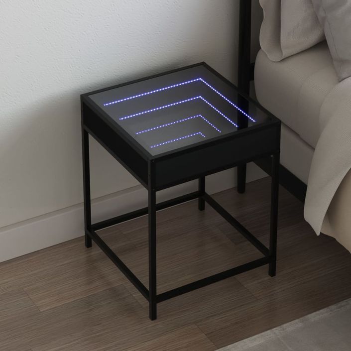 Table de chevet avec LED infini noir 40x40x51 cm - Photo n°1