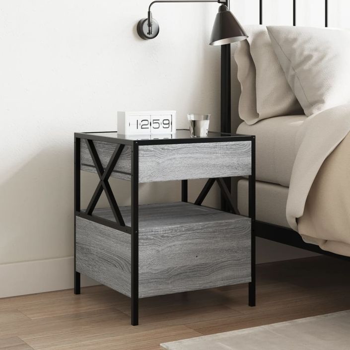 Table de chevet avec LED infini sonoma gris 40x40x51 cm - Photo n°4