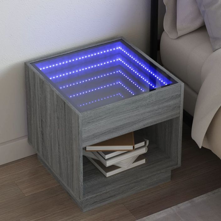 Table de chevet avec LED infini sonoma gris 50x50x50 cm - Photo n°1