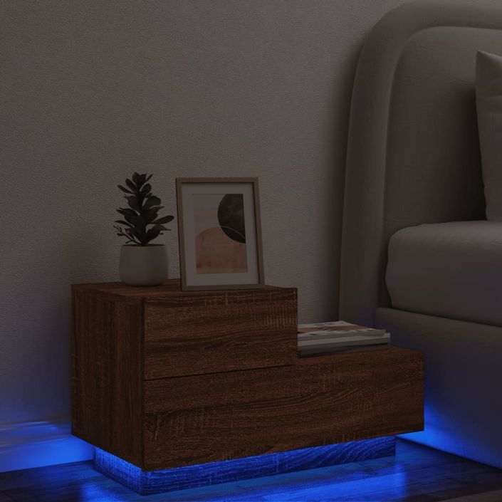 Table de chevet avec lumières LED chêne marron 70x36x40,5 cm - Photo n°2