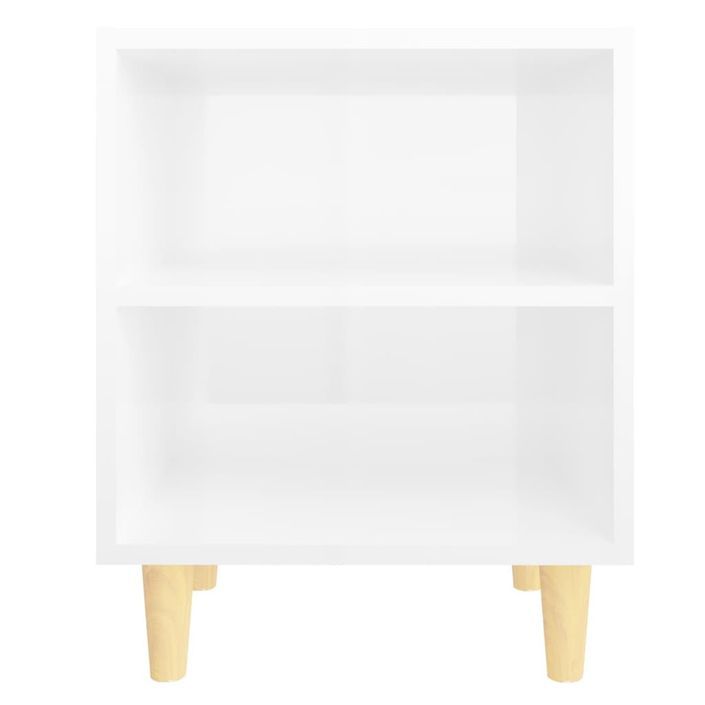 Table de chevet avec pieds en bois Blanc brillant 40x30x50 cm - Photo n°4