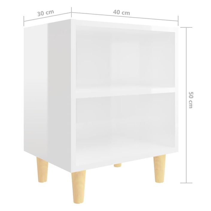 Table de chevet avec pieds en bois Blanc brillant 40x30x50 cm - Photo n°6