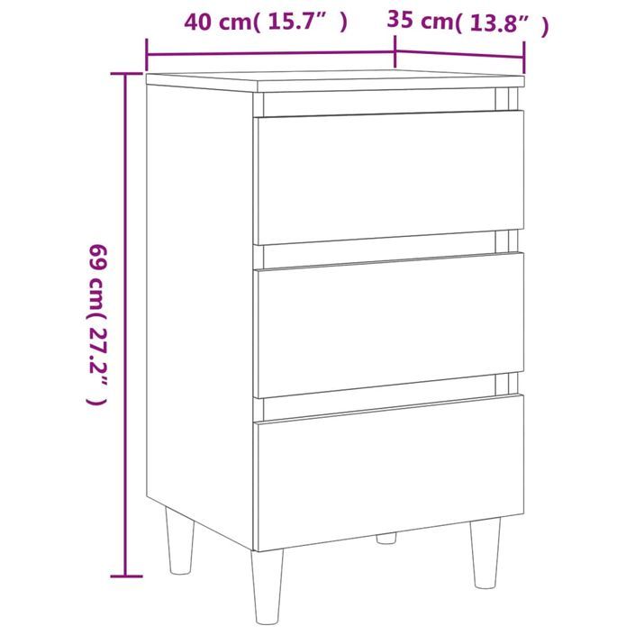 Table de chevet avec pieds en bois Chêne marron 40x35x69 cm - Photo n°9