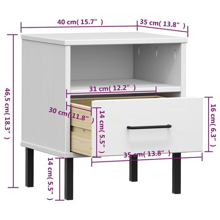 Table de chevet avec pieds en métal Blanc Bois pin massif OSLO - Photo n°8