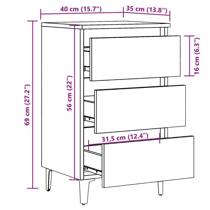 Table de chevet avec pieds en métal vieux bois 40x35x69 cm - Photo n°10