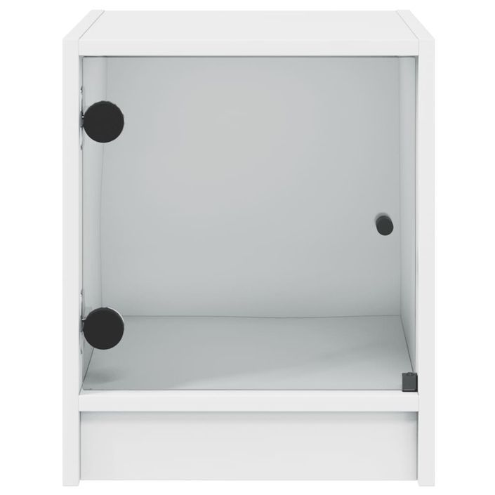 Table de chevet avec porte en verre blanc 35x37x42 cm - Photo n°6