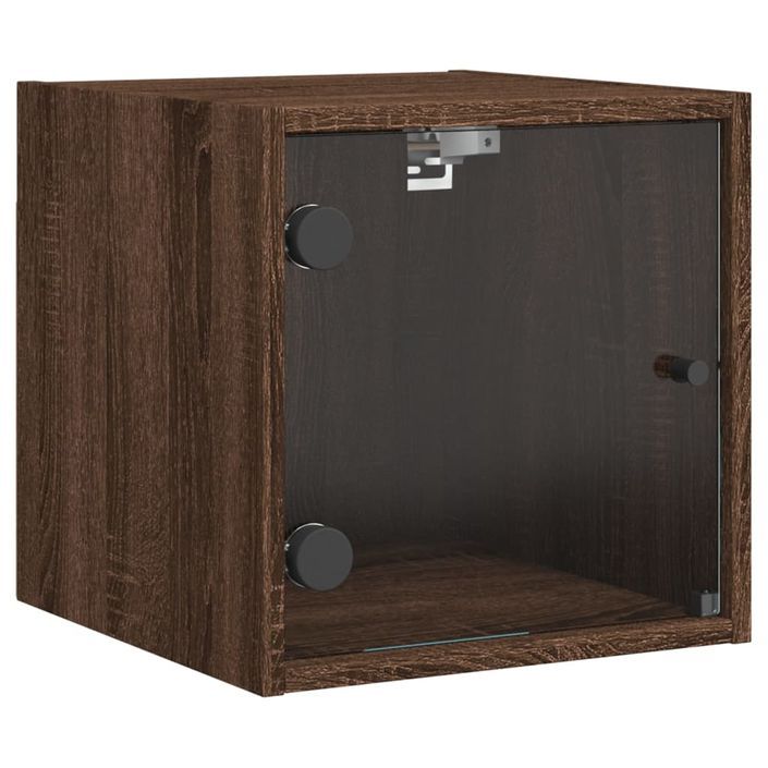 Table de chevet avec porte en verre chêne marron 35x37x35 cm - Photo n°6