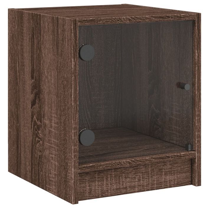 Table de chevet avec porte en verre chêne marron 35x37x42 cm - Photo n°1