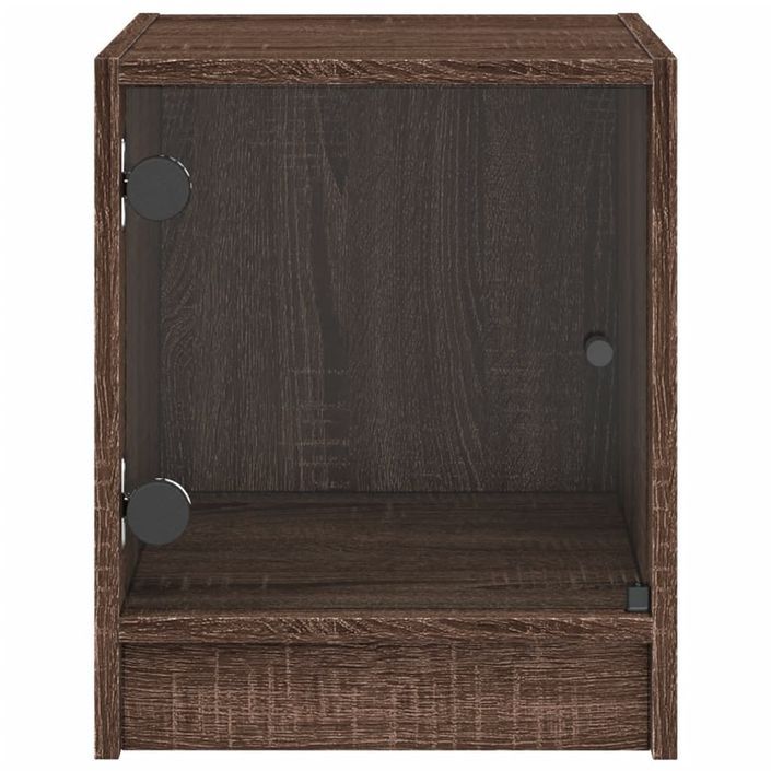 Table de chevet avec porte en verre chêne marron 35x37x42 cm - Photo n°6