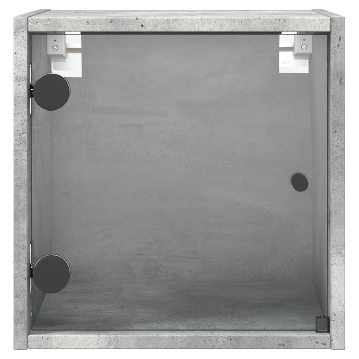 Table de chevet avec porte en verre gris béton 35x37x35 cm - Photo n°6