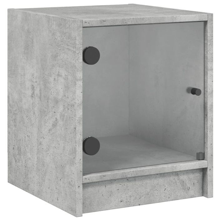 Table de chevet avec porte en verre gris béton 35x37x42 cm - Photo n°1