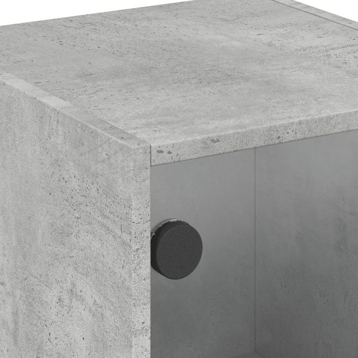 Table de chevet avec porte en verre gris béton 35x37x42 cm - Photo n°10