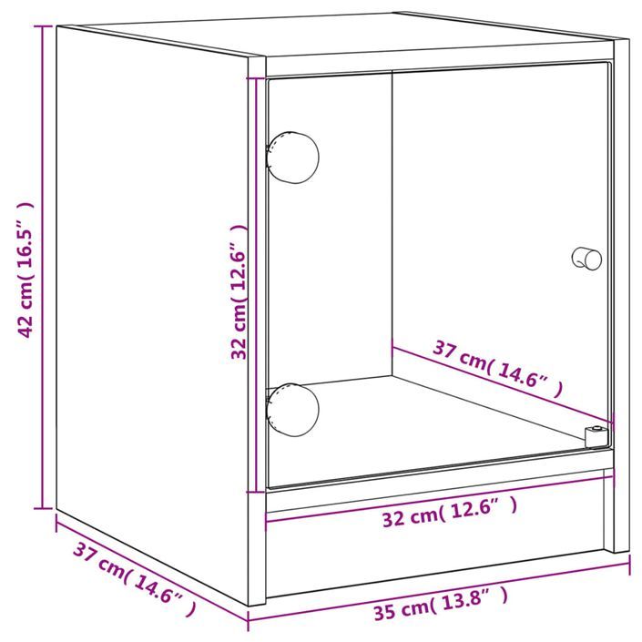 Table de chevet avec porte en verre gris béton 35x37x42 cm - Photo n°12