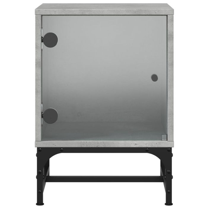 Table de chevet avec porte en verre gris béton 35x37x50 cm - Photo n°6