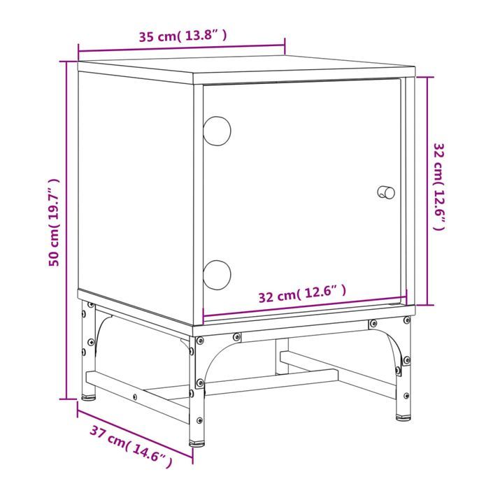 Table de chevet avec porte en verre gris béton 35x37x50 cm - Photo n°12