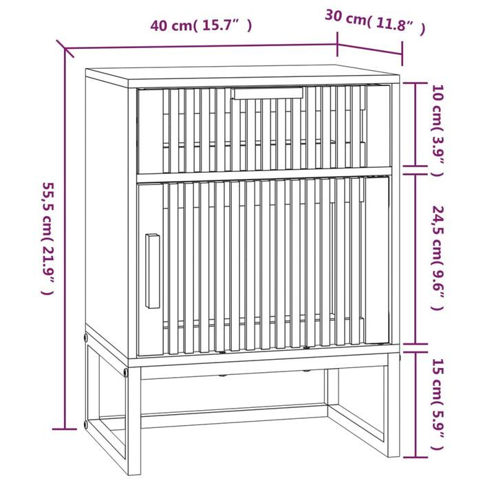 Table de chevet blanc 40x30x55,5 cm bois d’ingénierie et fer - Photo n°8
