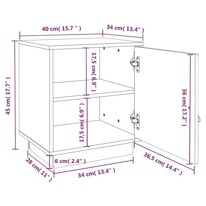 Table de chevet Blanc 40x34x45 cm Bois de pin solide - Photo n°11