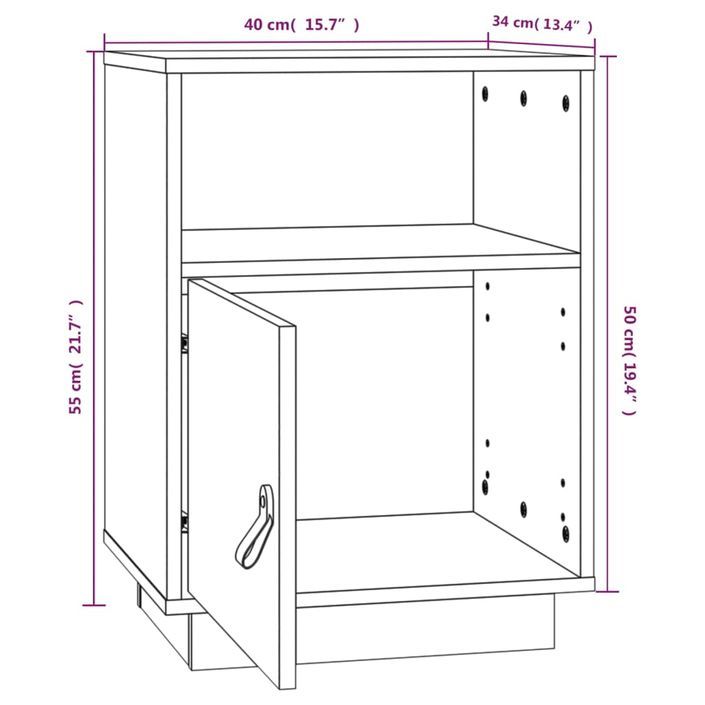 Table de chevet Blanc 40x34x55 cm Bois de pin solide - Photo n°10