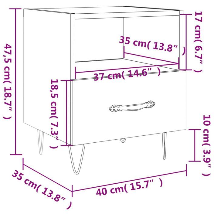 Table de chevet blanc 40x35x47,5 cm bois d’ingénierie - Photo n°12