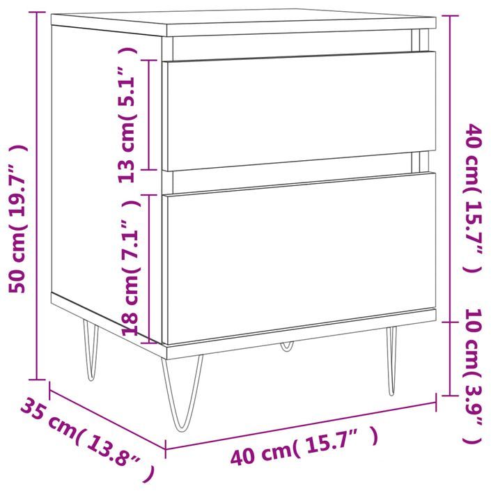 Table de chevet Blanc 40x35x50 cm Bois d’ingénierie - Photo n°12