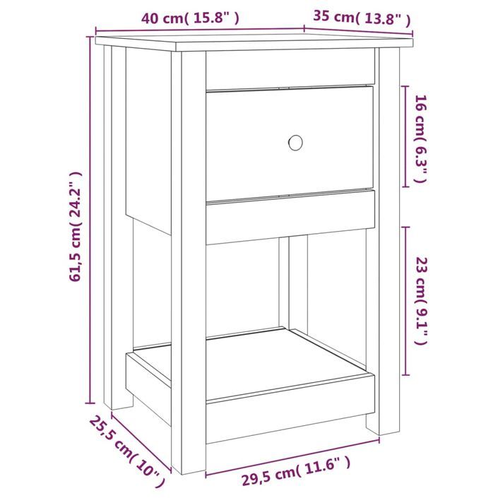 Table de chevet Blanc 40x35x61,5 cm Bois de pin massif - Photo n°9