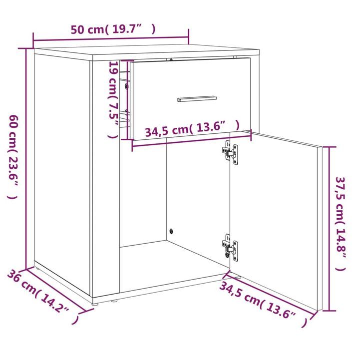 Table de chevet Blanc 50x36x60 cm Bois d'ingénierie - Photo n°11