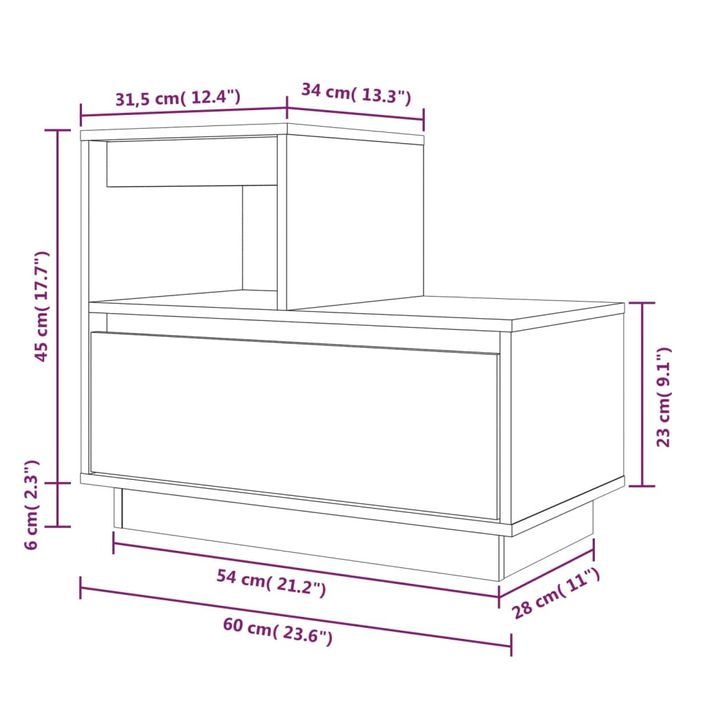 Table de chevet Blanc 60x34x51 cm Bois de pin solide - Photo n°10