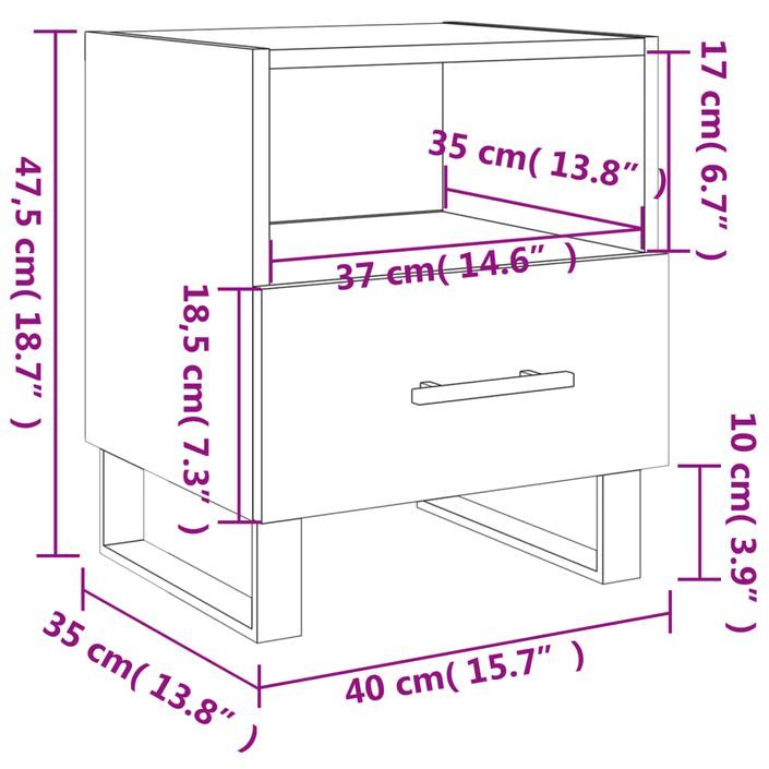 Table de chevet blanc brillant 40x35x47,5 cm bois d’ingénierie - Photo n°12