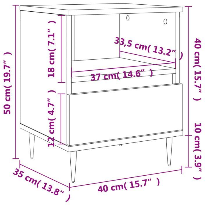 Table de chevet Blanc brillant 40x35x50 cm Bois d’ingénierie - Photo n°11