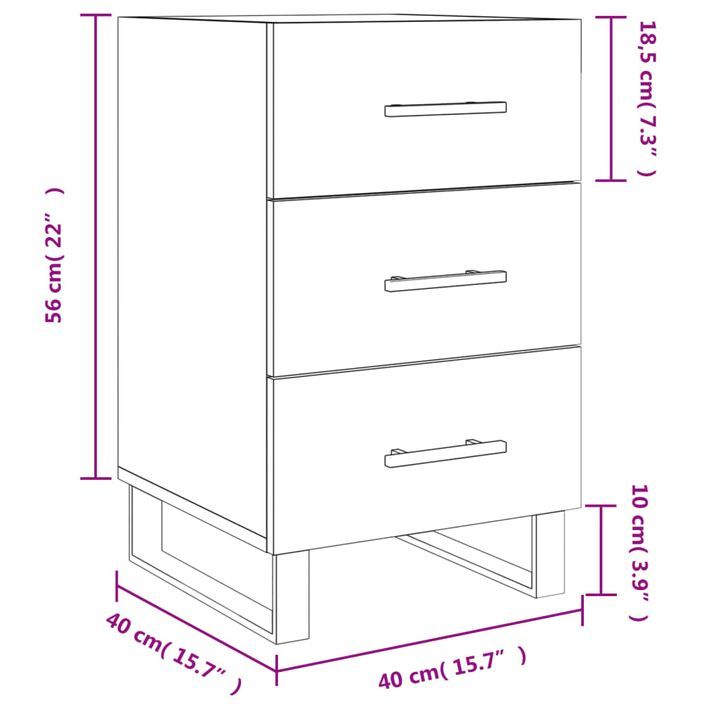 Table de chevet blanc brillant 40x40x66 cm bois d'ingénierie - Photo n°12