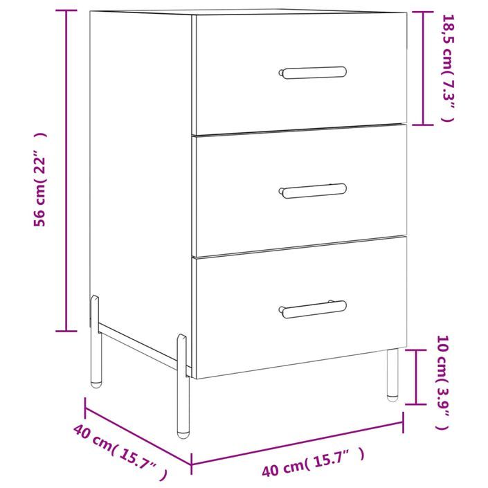 Table de chevet blanc brillant 40x40x66 cm bois d'ingénierie - Photo n°12