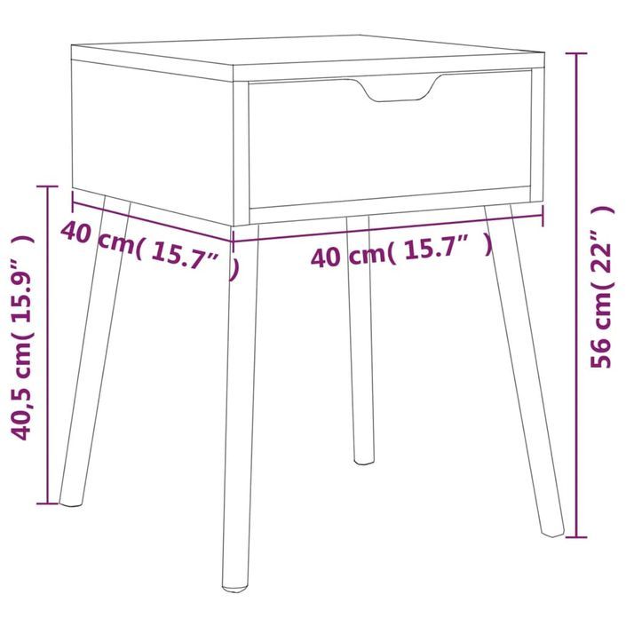 Table de chevet Blanc chêne sonoma 40x40x56cm Bois d'ingénierie - Photo n°10