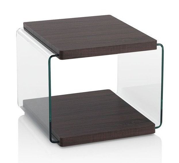 Table de chevet bois noyer foncé et pieds verre transparent Osso - Photo n°1