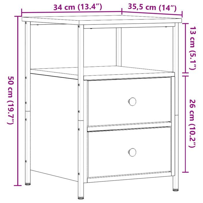 Table de chevet chêne artisanal 34x35,5x50 cm bois d'ingénierie - Photo n°10