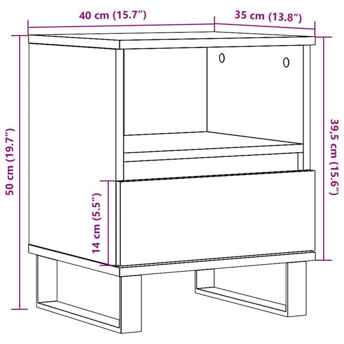 Table de chevet chêne artisanal 40x35x50 cm bois d’ingénierie - Photo n°10