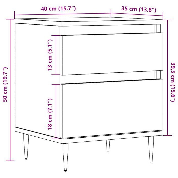 Table de chevet chêne artisanal 40x35x50 cm bois d’ingénierie - Photo n°10