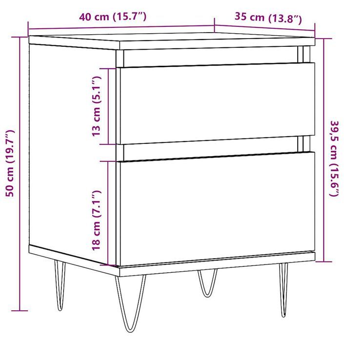 Table de chevet chêne artisanal 40x35x50 cm bois d’ingénierie - Photo n°10