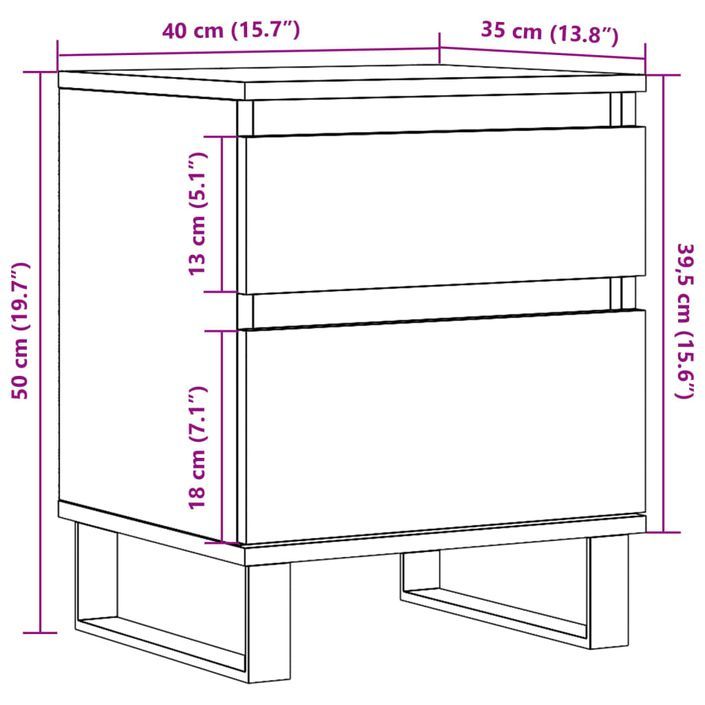 Table de chevet chêne artisanal 40x35x50 cm bois d’ingénierie - Photo n°10