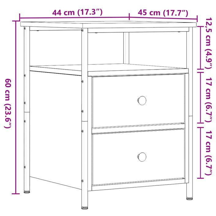 Table de chevet chêne artisanal 44x45x60 cm bois d'ingénierie - Photo n°10