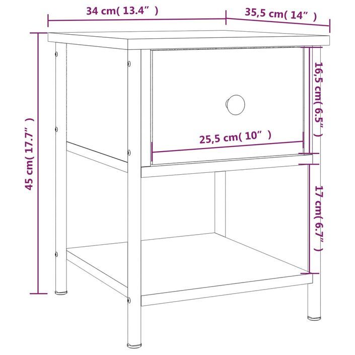 Table de chevet chêne fumé 34x35,5x45 cm bois d'ingénierie - Photo n°11
