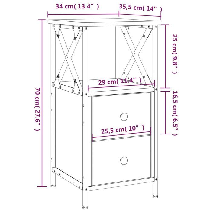 Table de chevet chêne fumé 34x35,5x70 cm bois d'ingénierie - Photo n°11