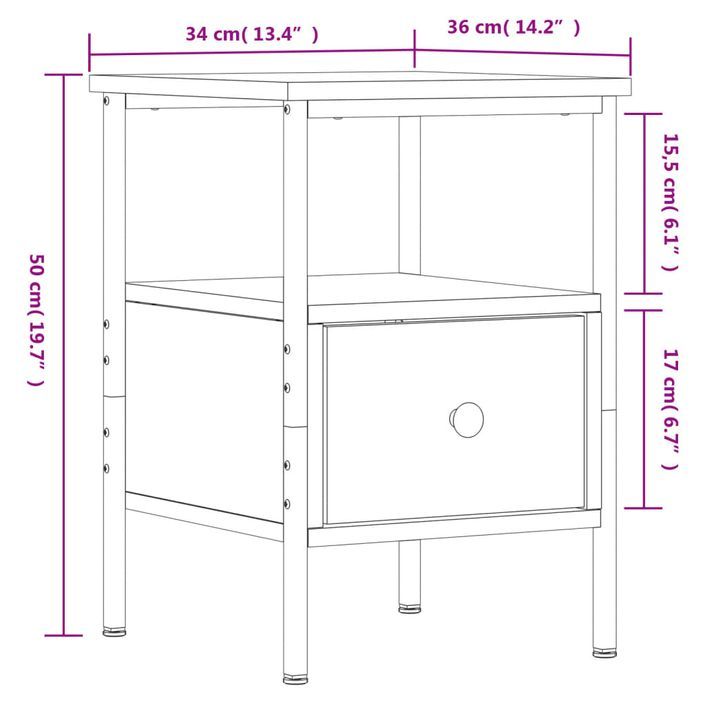 Table de chevet chêne fumé 34x36x50 cm bois d'ingénierie - Photo n°11