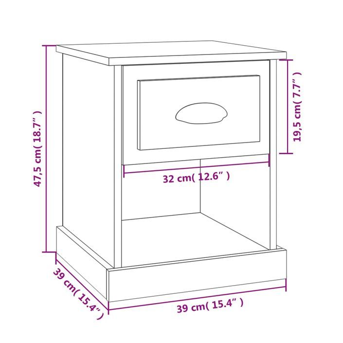 Table de chevet chêne fumé 39x39x47,5 cm bois d'ingénierie - Photo n°10