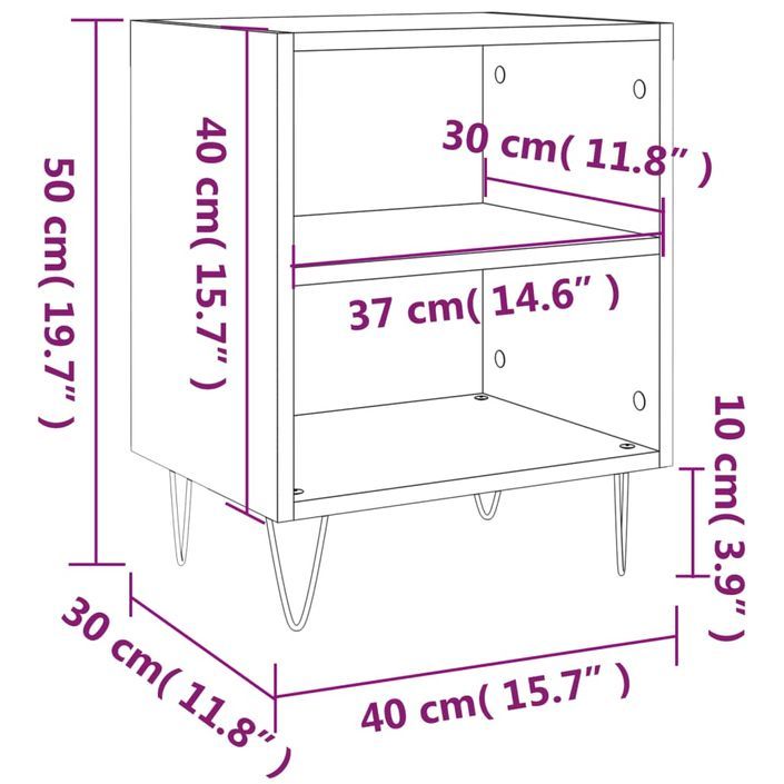 Table de chevet chêne fumé 40x30x50 cm bois d'ingénierie - Photo n°9