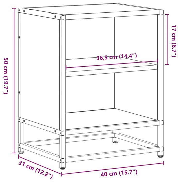 Table de chevet chêne fumé 40x31x50 cm bois d'ingénierie métal - Photo n°10