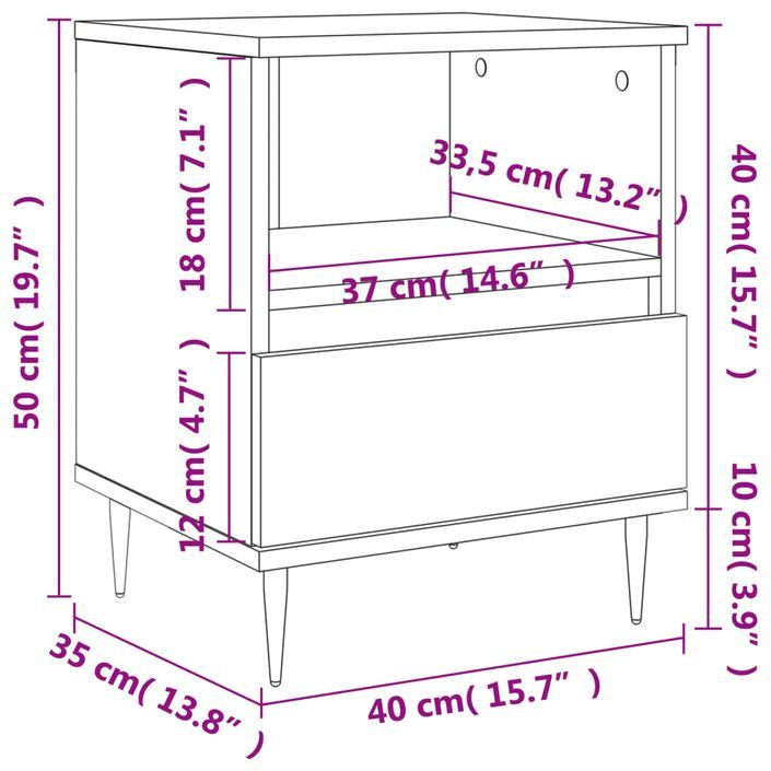 Table de chevet chêne fumé 40x35x50 cm bois d’ingénierie - Photo n°11